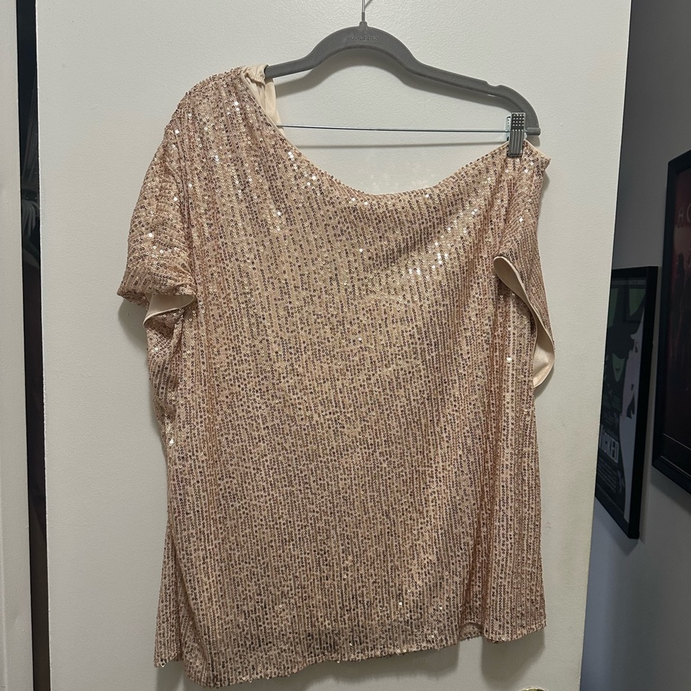 NWT Torrid sparkling beige sequin off-the-shoulder  blouse